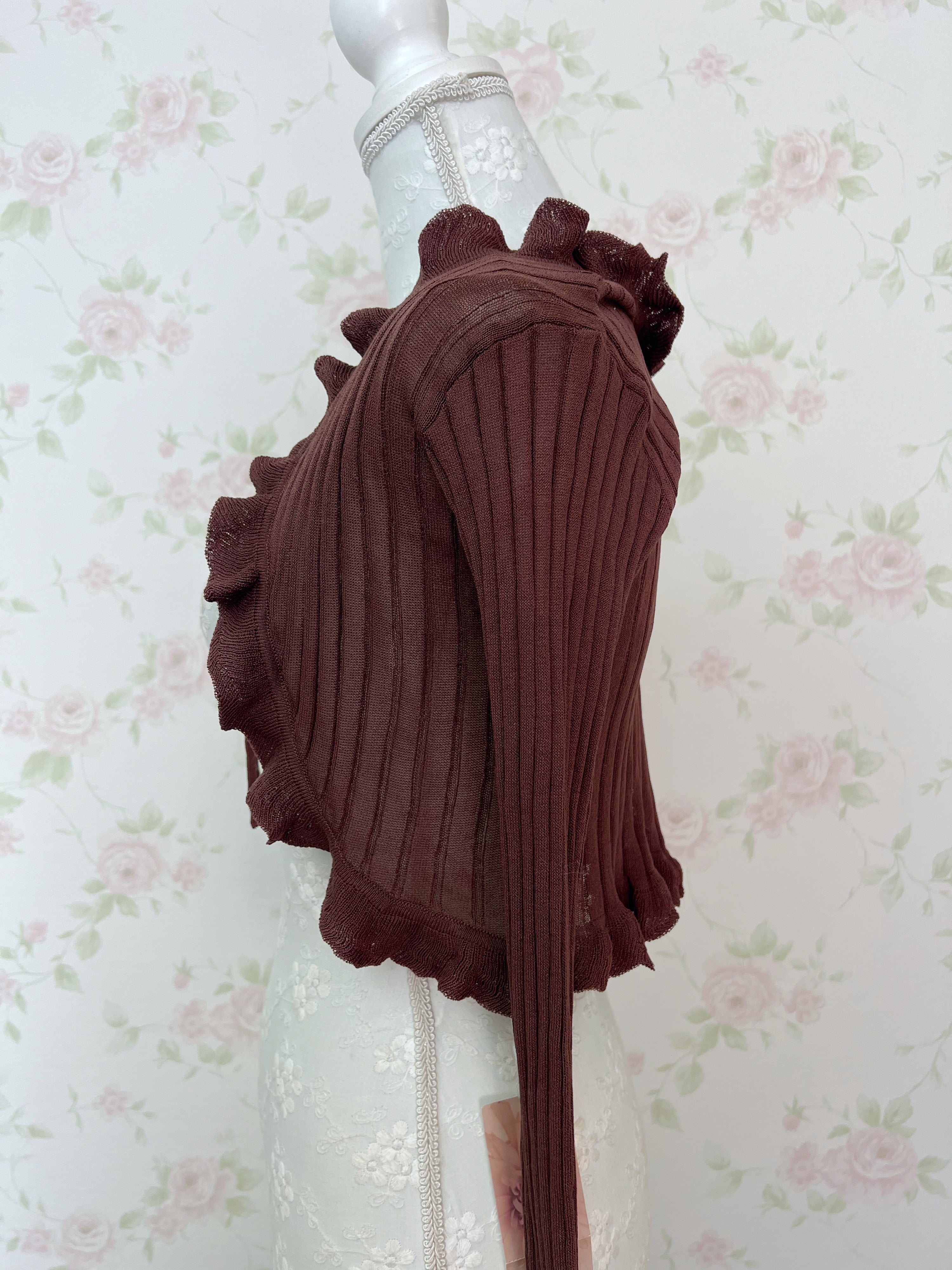 Bell Sleeved Front String Cardigan (Chocolate)