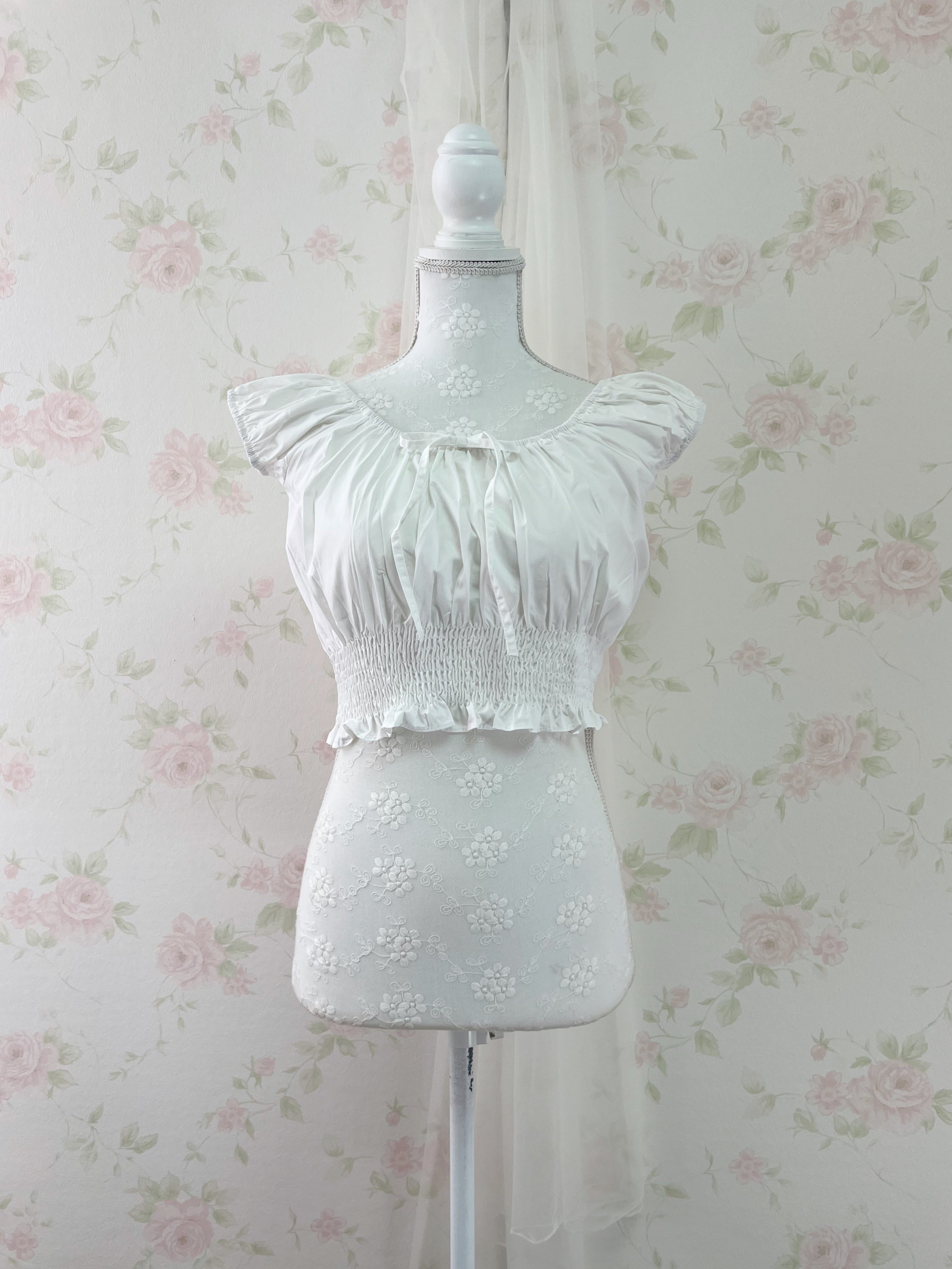 2 Way Shoulder Cotton Blouse (White)