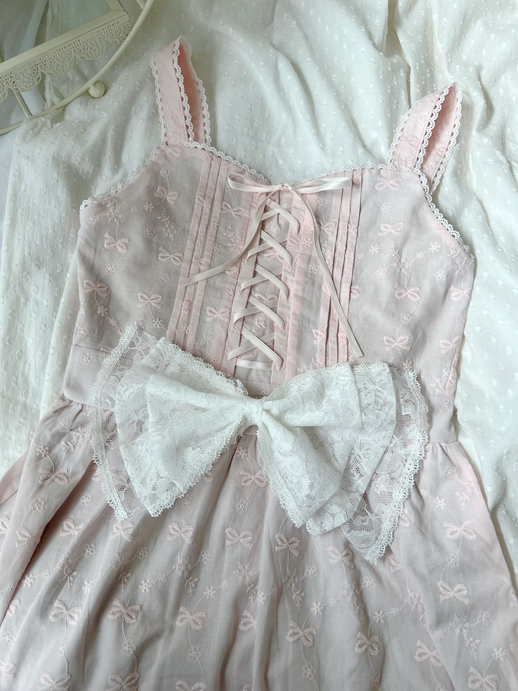 evelyn Ribbon Patterned Cotton Dress (Pink)