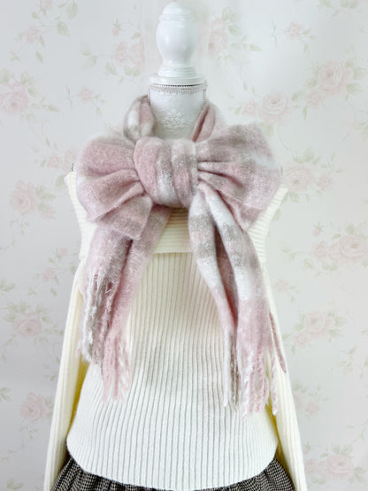 Shoujo Checked Shaggy Scarf (Pink X Milk Tea)