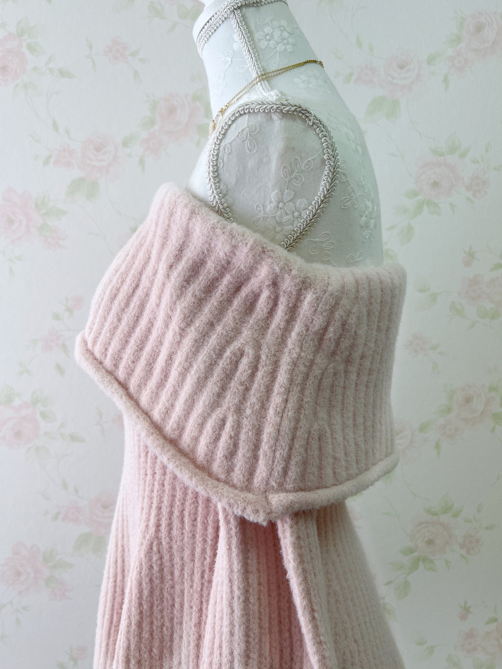 Off Shoulder Wide Sleeved Knit Top (Sakura Pink)