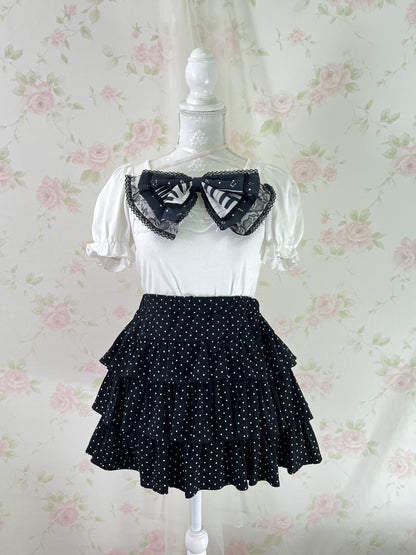 Polka Dot Tiered Skirt (Black)