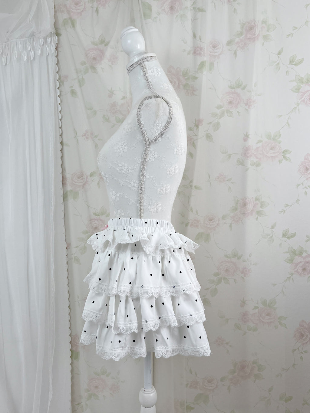 Tiered Polka Dot Skirt (White)
