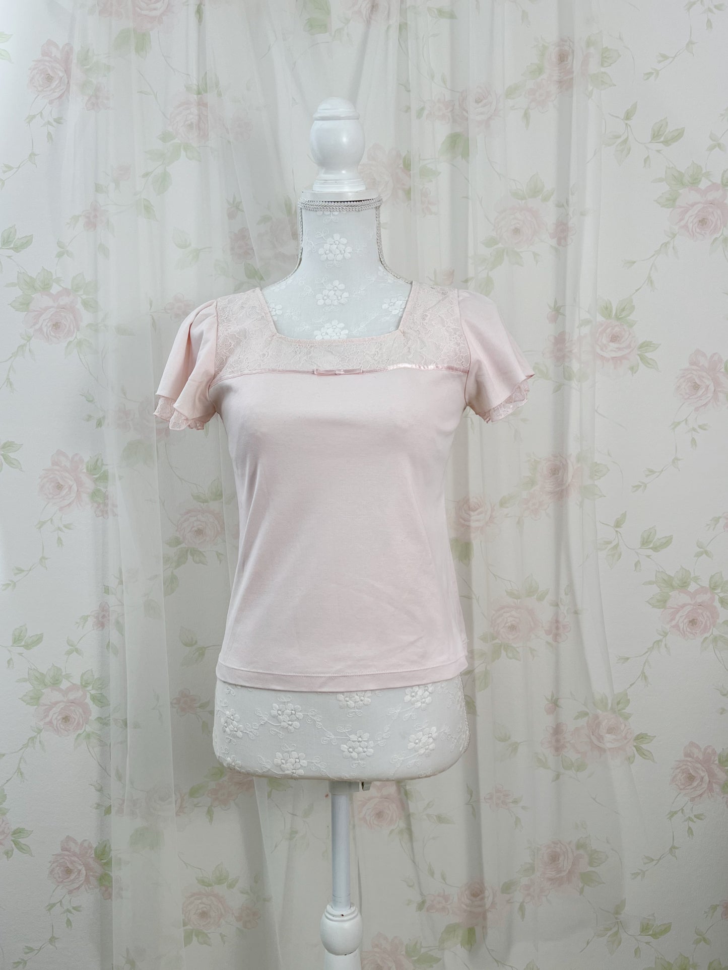 L'EST ROSE French Sleeve Cotton T-Shirt (Pink)