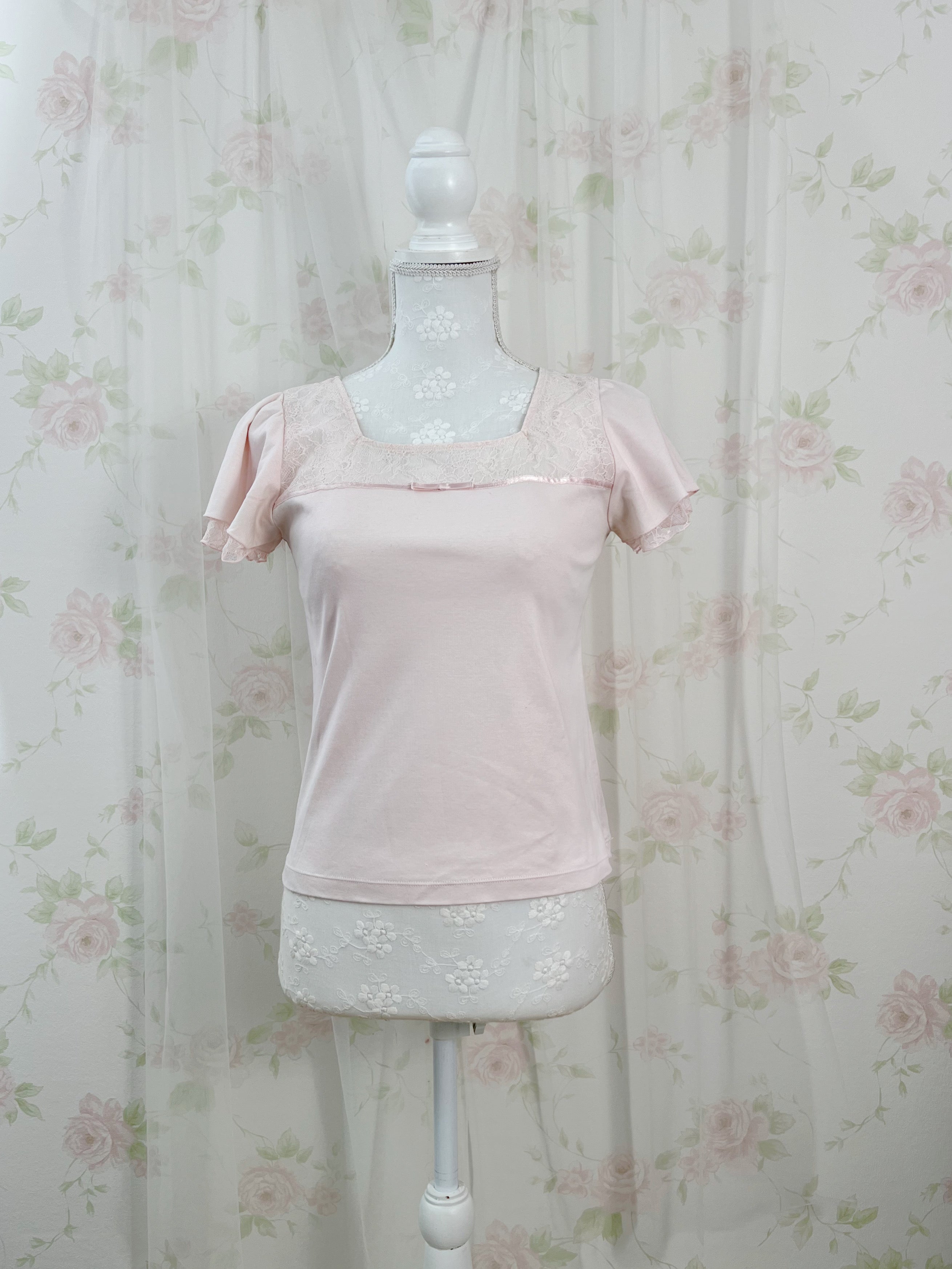 L'EST ROSE French Sleeve Cotton T-Shirt (Pink)
