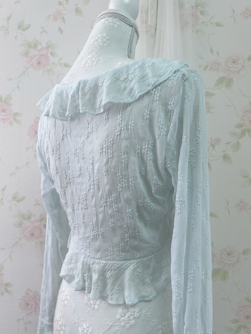 Lacy Front String Cardigan (Blue)