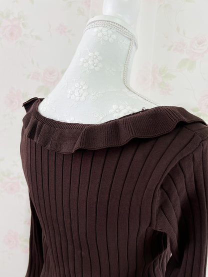 Clear Wide Sleeved Ruffled Cardigan (Chocolate)