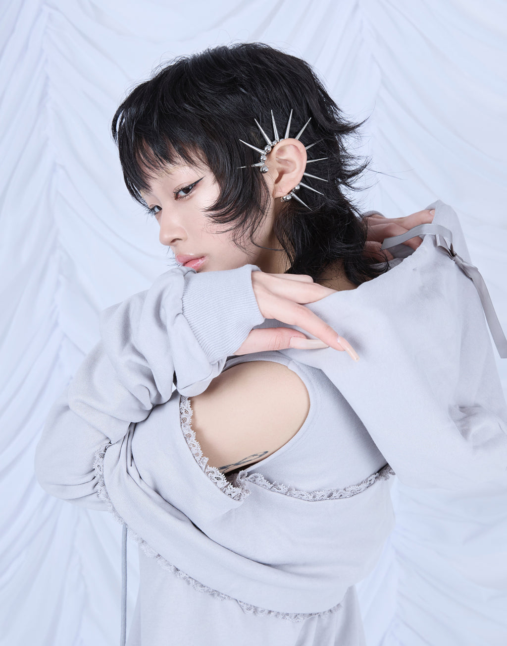 AVENCHUMU Ribbon shoulder zip hoodie oversize Dress