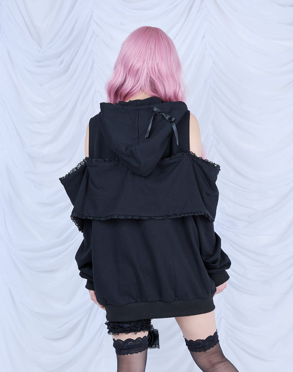 AVENCHUMU Ribbon shoulder zip hoodie oversize Dress