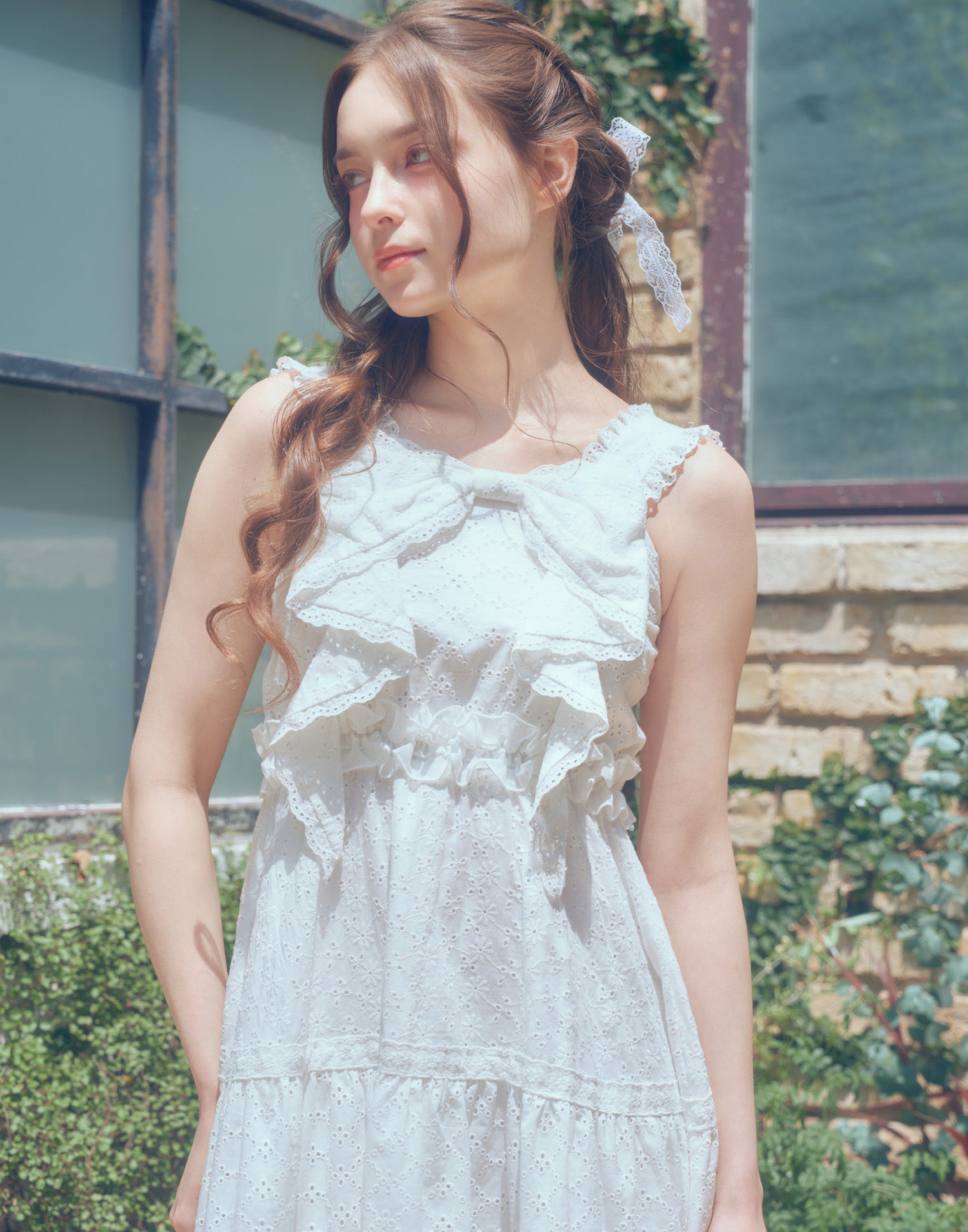 (Pre-order) mellfy memory Lovely ribbon cotton lace long onepiece