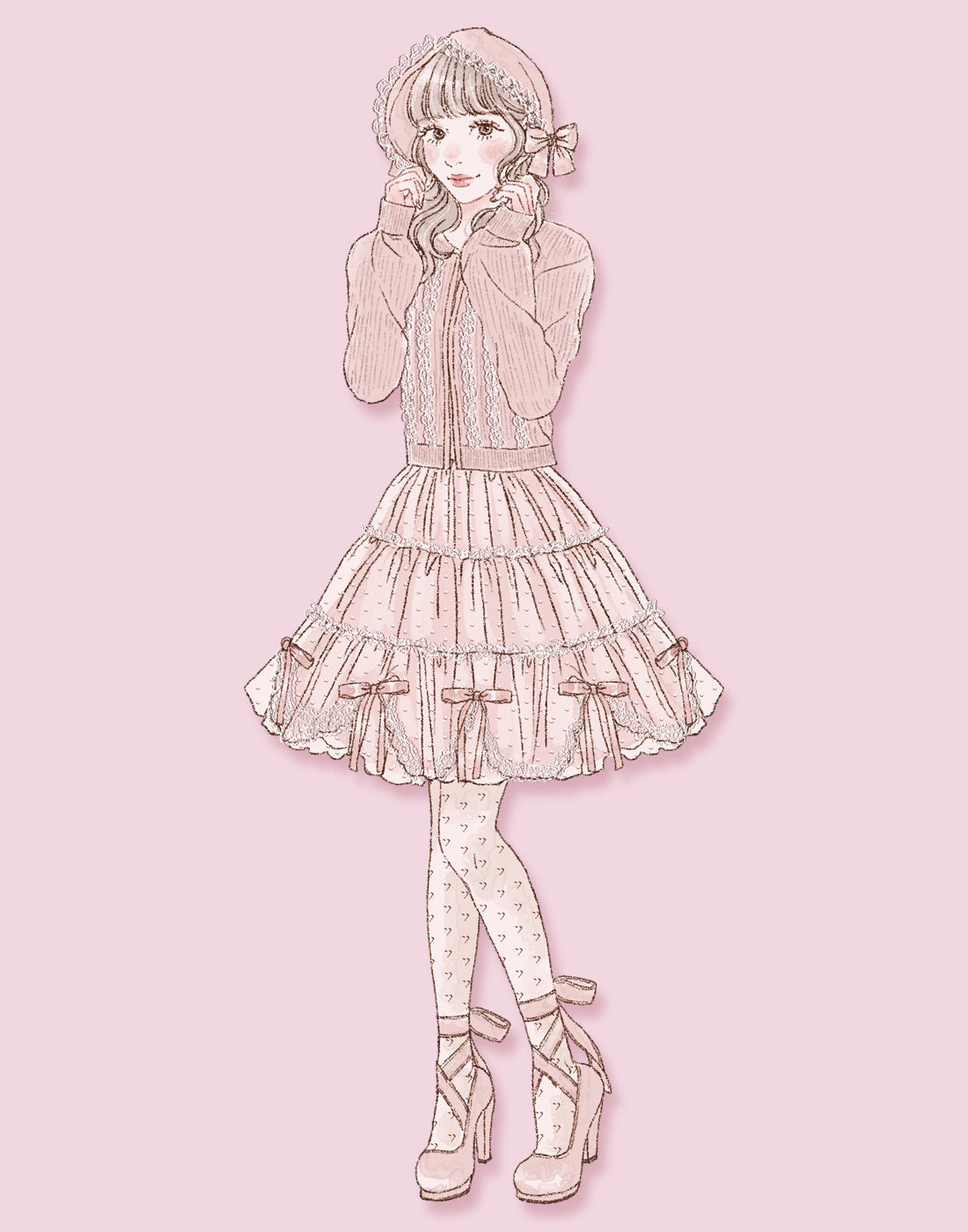 mellfy memory Ribbon ＆ lace ruffle headdress hoodie　