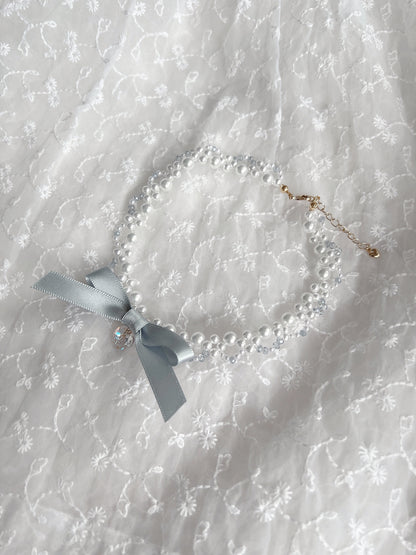 Ribbon Kirakira Heart Pearl Necklace