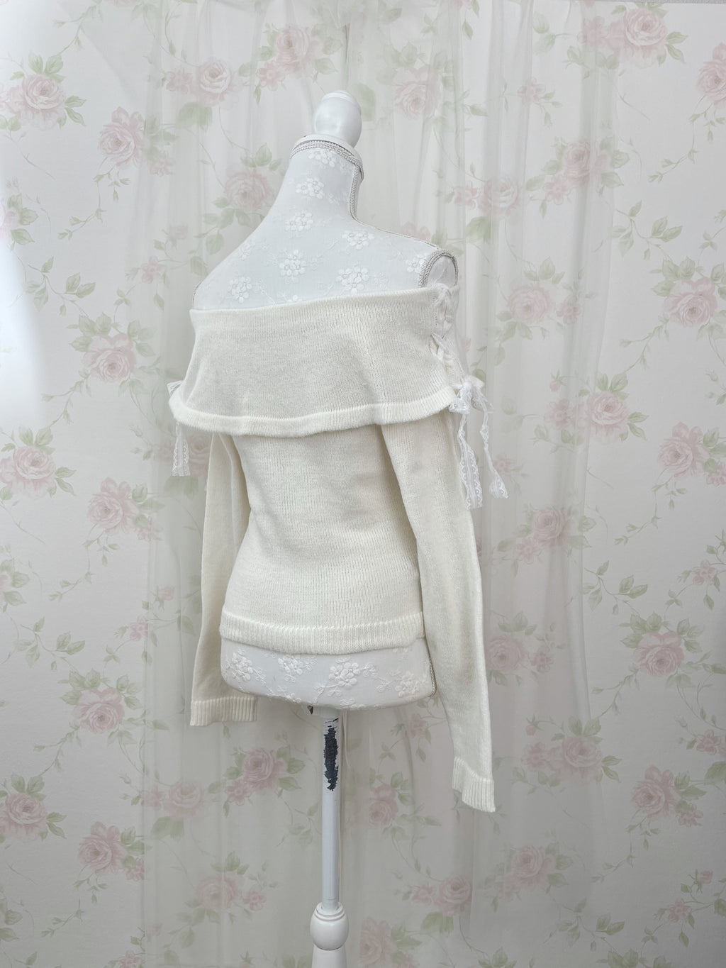 Side Laced Up Off Shoulder Sweater (Ivory)