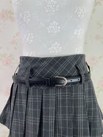 GRL Checked Pleated Skirt With Belt (Dark Gray)