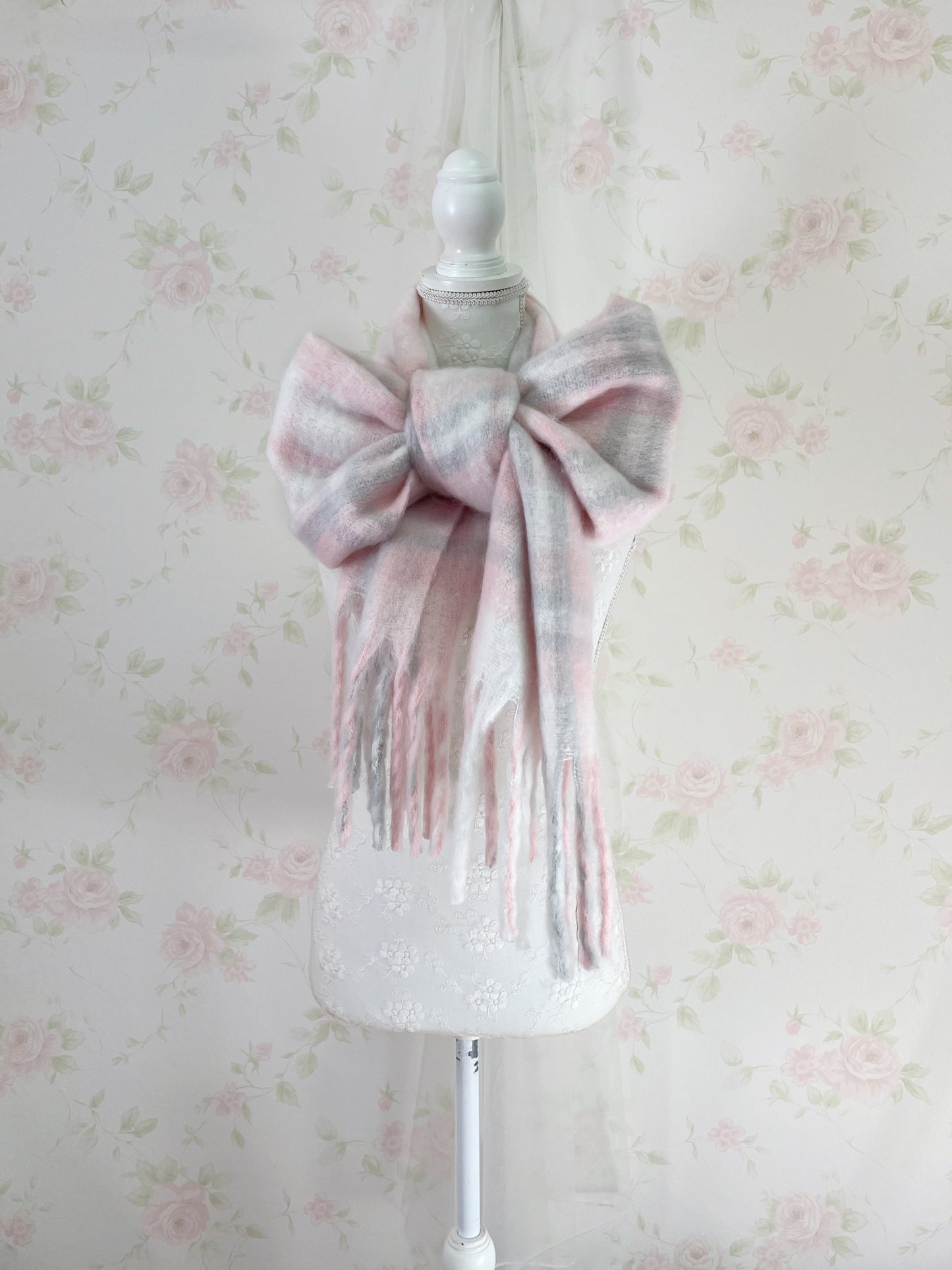 Shoujo Checked Scarf (Pink X Gray)
