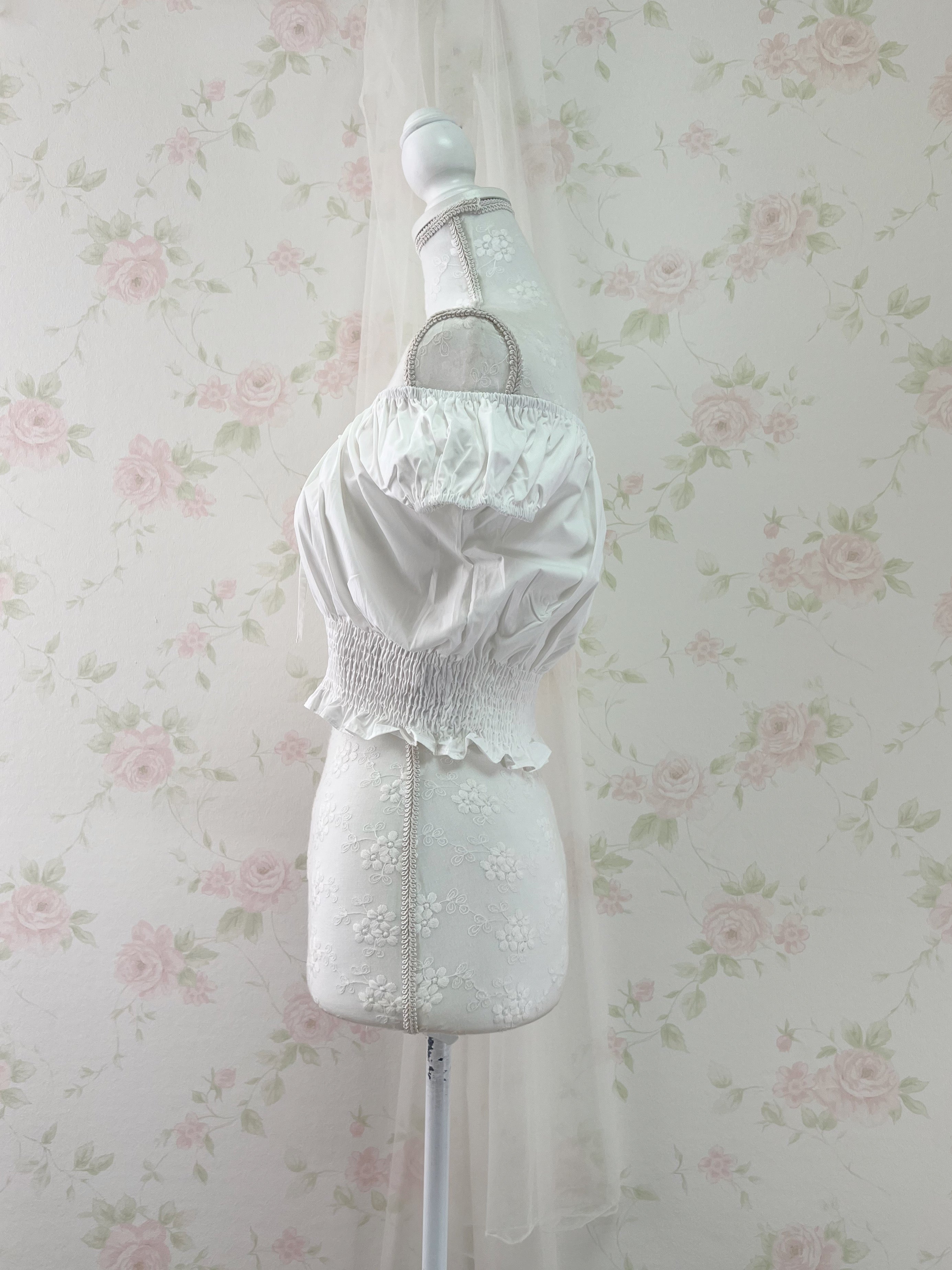 2 Way Shoulder Cotton Blouse (White)