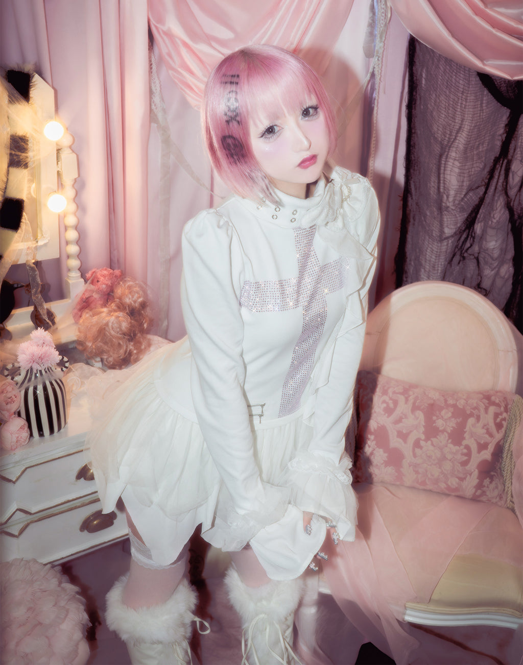 AVENCHUMU Rhinestone cross chiffon hem one-piece