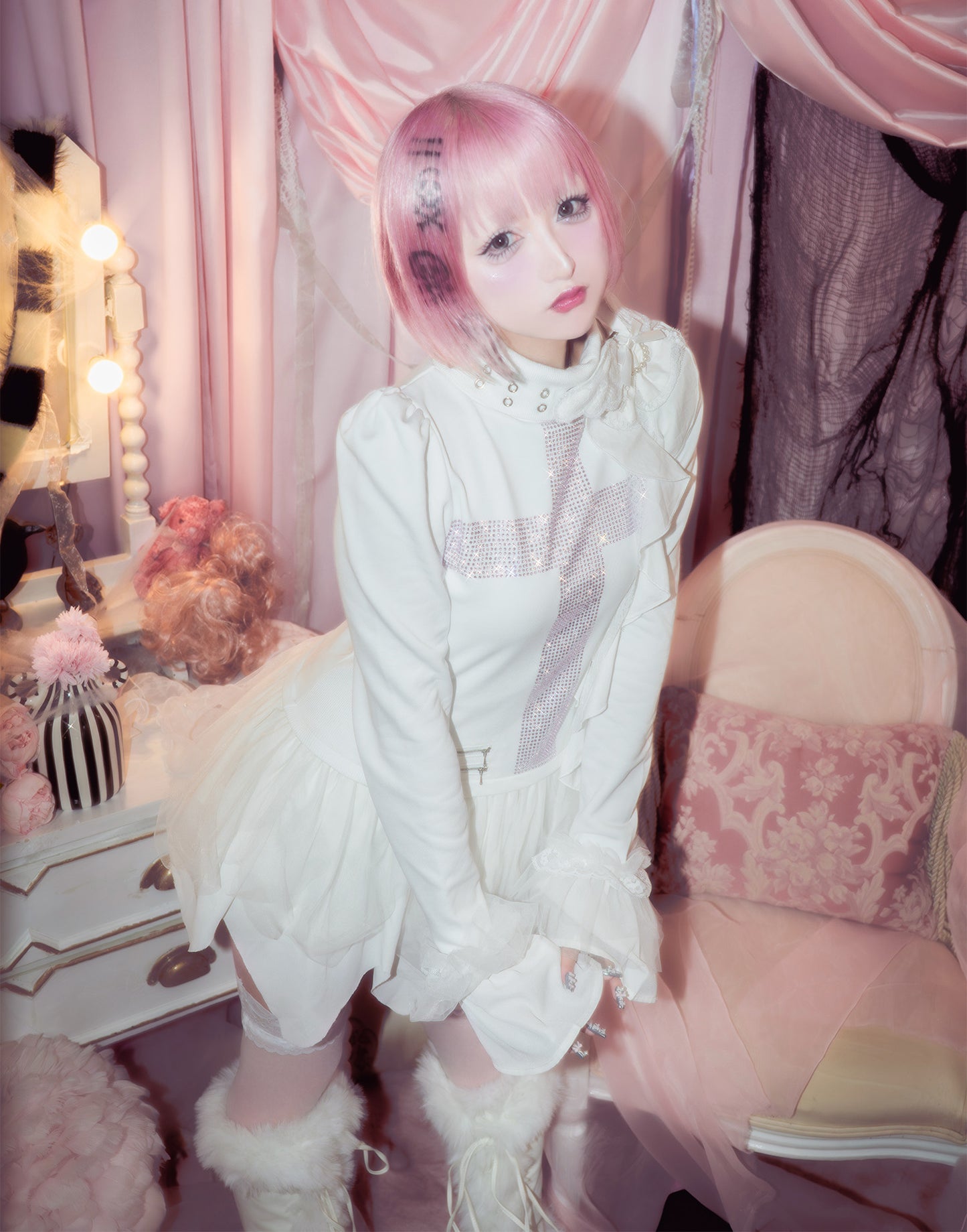 AVENCHUMU Rhinestone cross chiffon hem one-piece