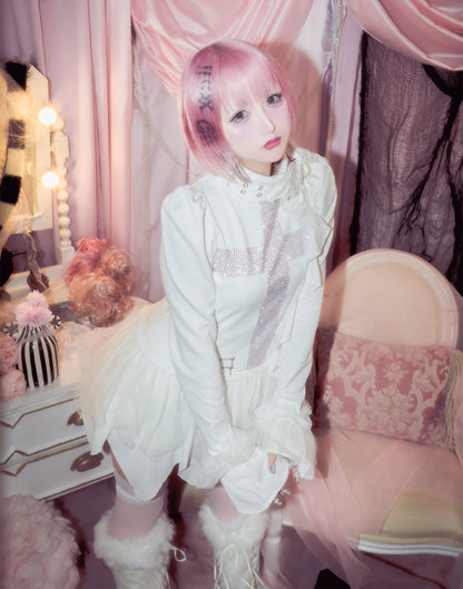 AVENCHUMU Rhinestone cross chiffon hem one-piece