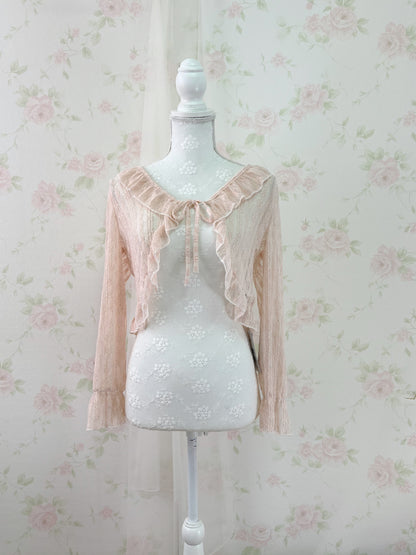 Floral Lace Ruffled Cardigan (Peach Pink)
