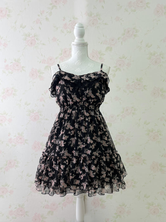 L’EST ROSE Petite Floral Camisole Dress (Black)