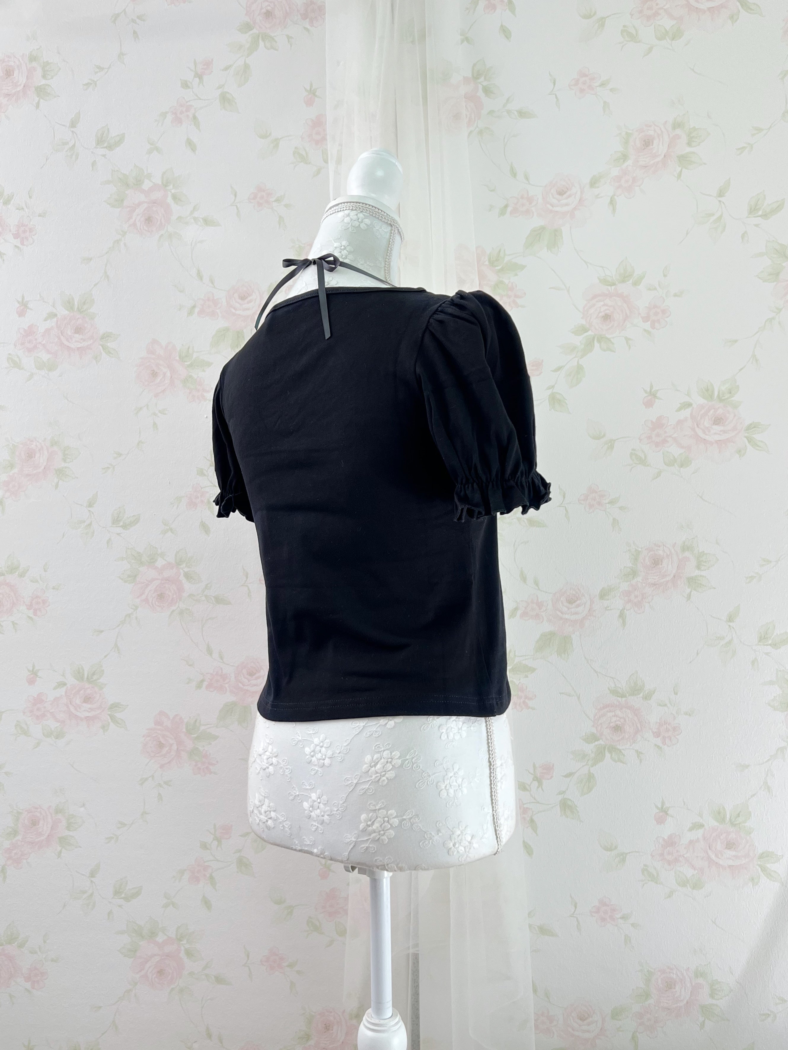 evelyn Polka Dot Frill Girly Top (Black)
