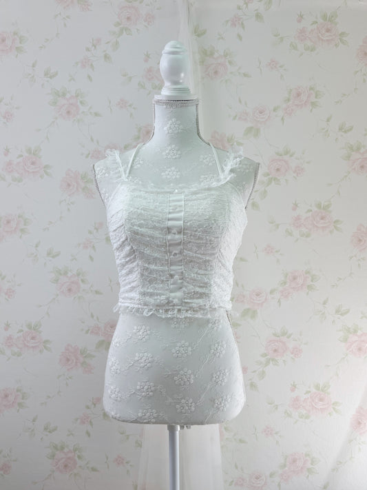 GRL Lacy Halter Neck Camisole (White)