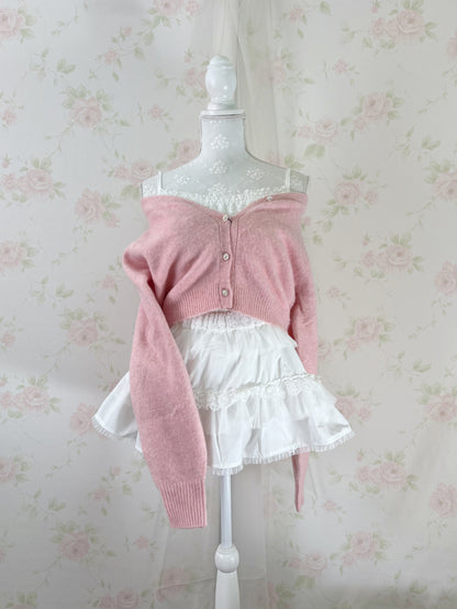 Mohair Touch Pearl Button Cardigan (Pink)