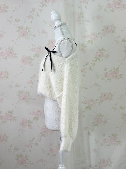 GRL Off Soulder Ribbon Sweater (Ivory)