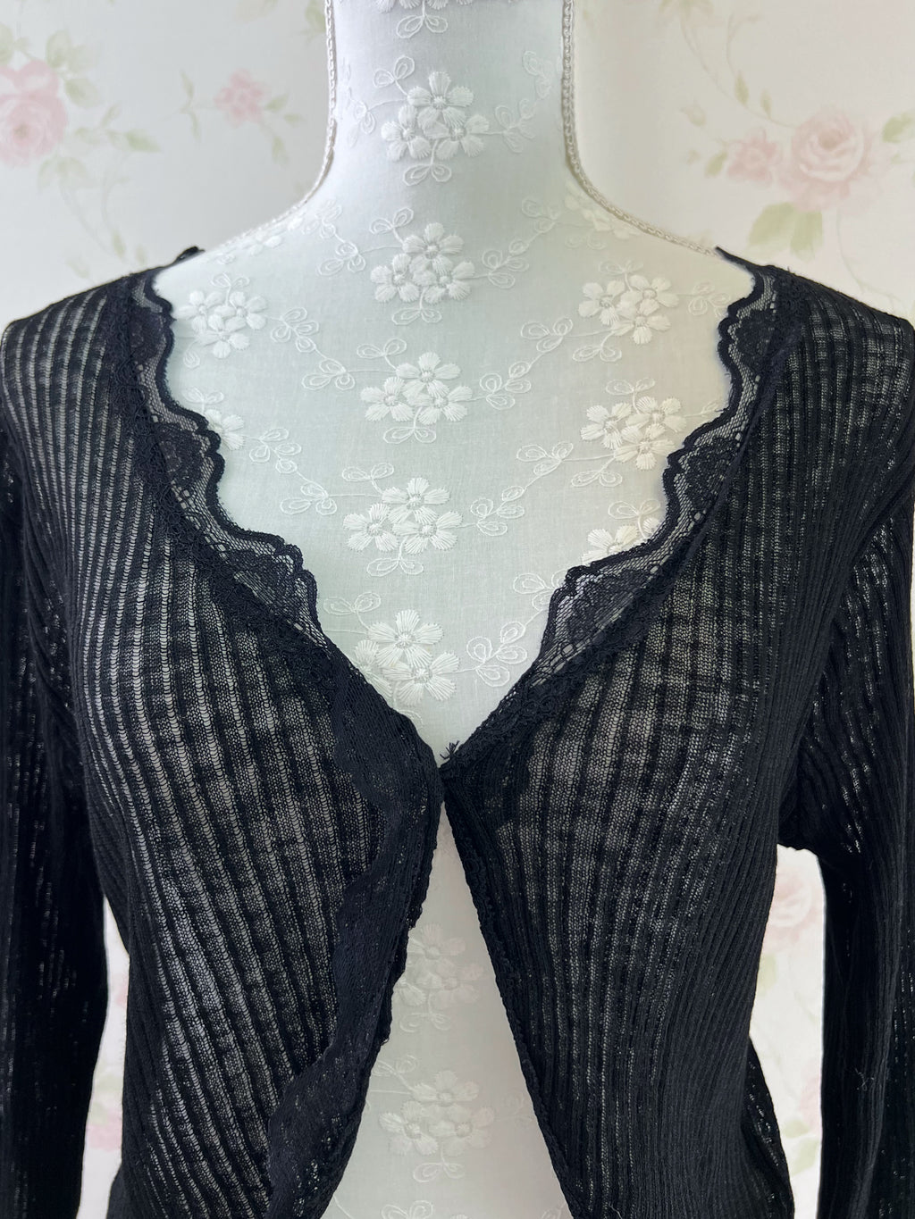 Lacy One Button Cardigan (Black)