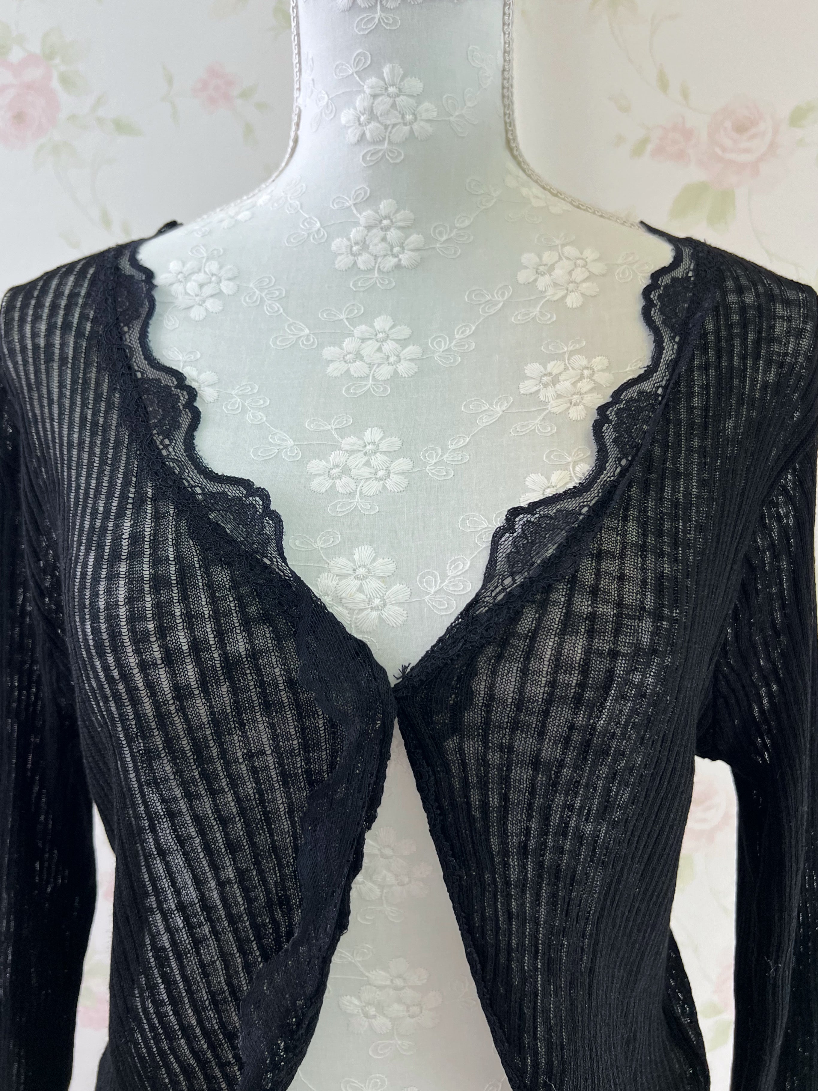 Lacy One Button Cardigan (Black)