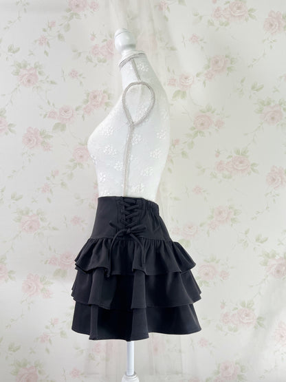 GRL Tiered  High Waist Side Bow Skirt (Black)