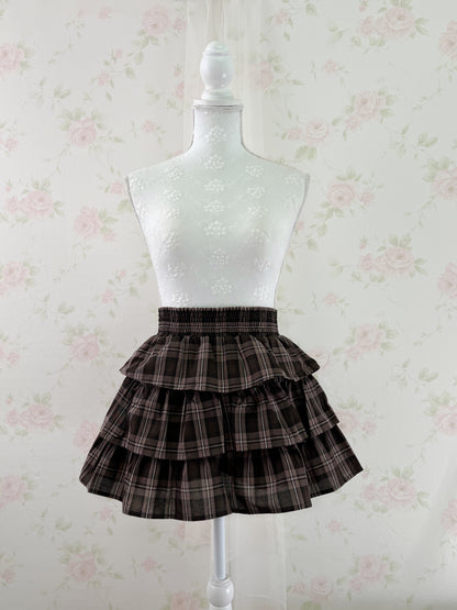 GRL Checked Tiered Skirt (Strawberry Chocolate)