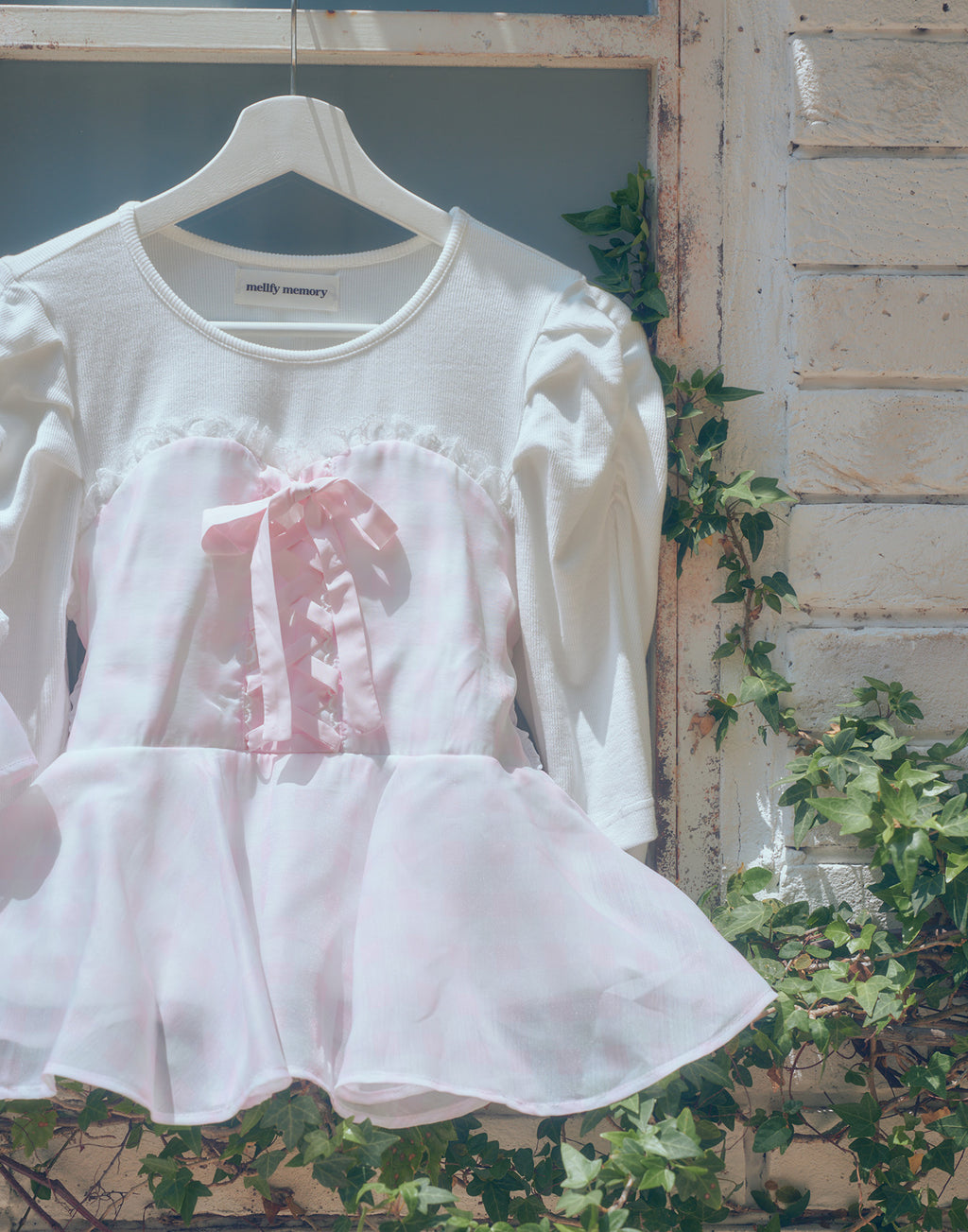 (Pre-order) mellfy memory Milky gingham puff tops