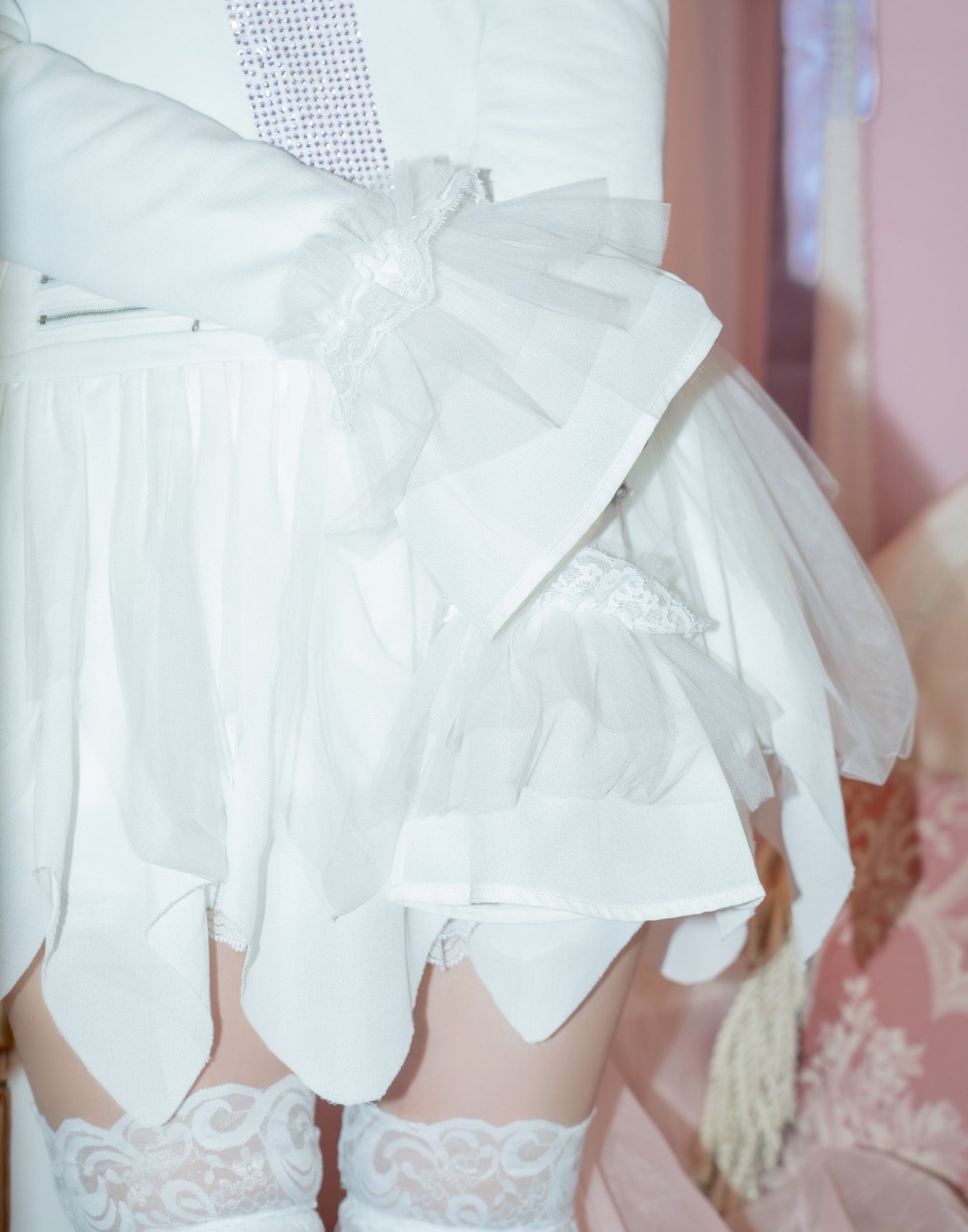 AVENCHUMU Rhinestone cross chiffon hem one-piece