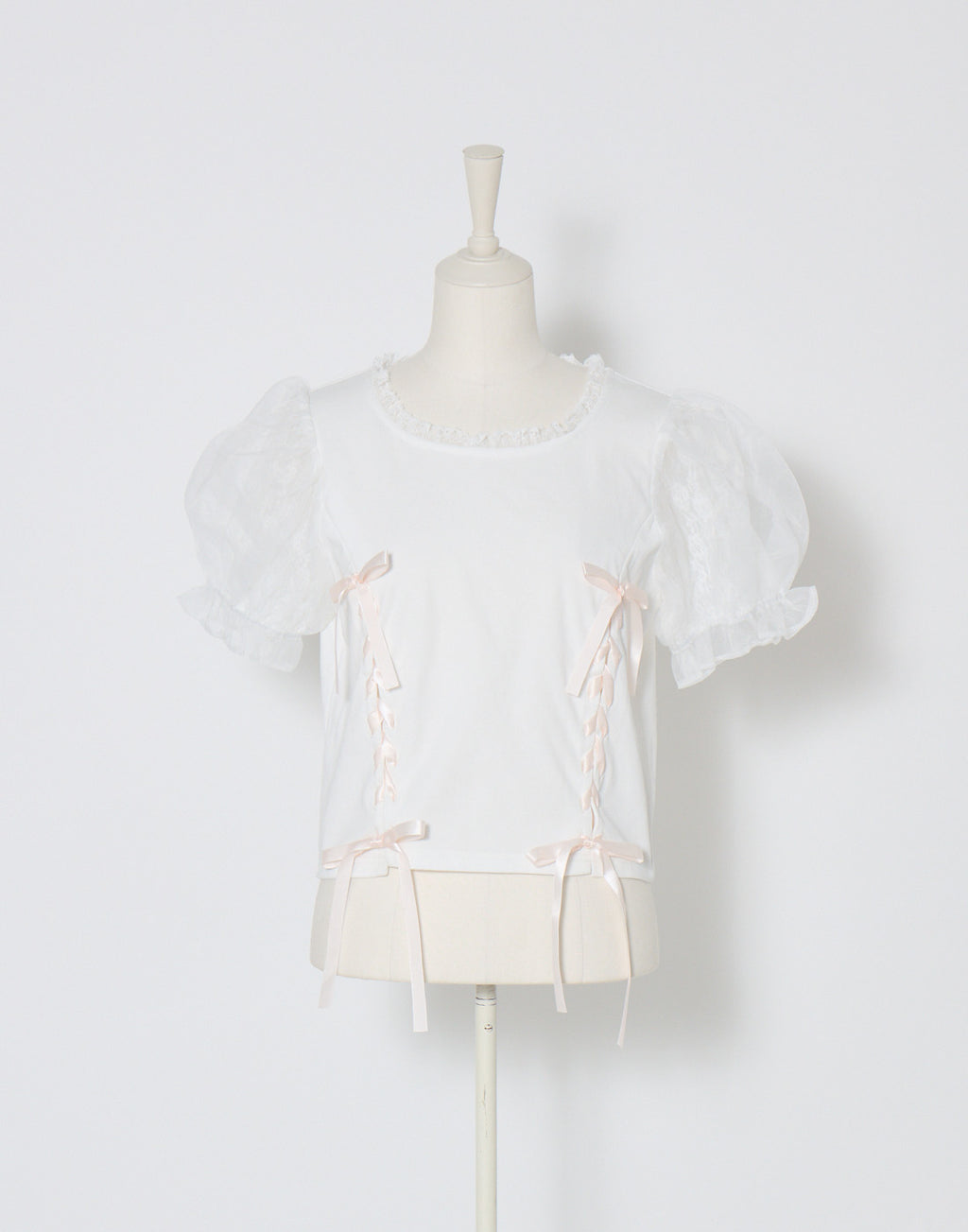mellfy memory Twin lace-up ribbon puff T-shirt
