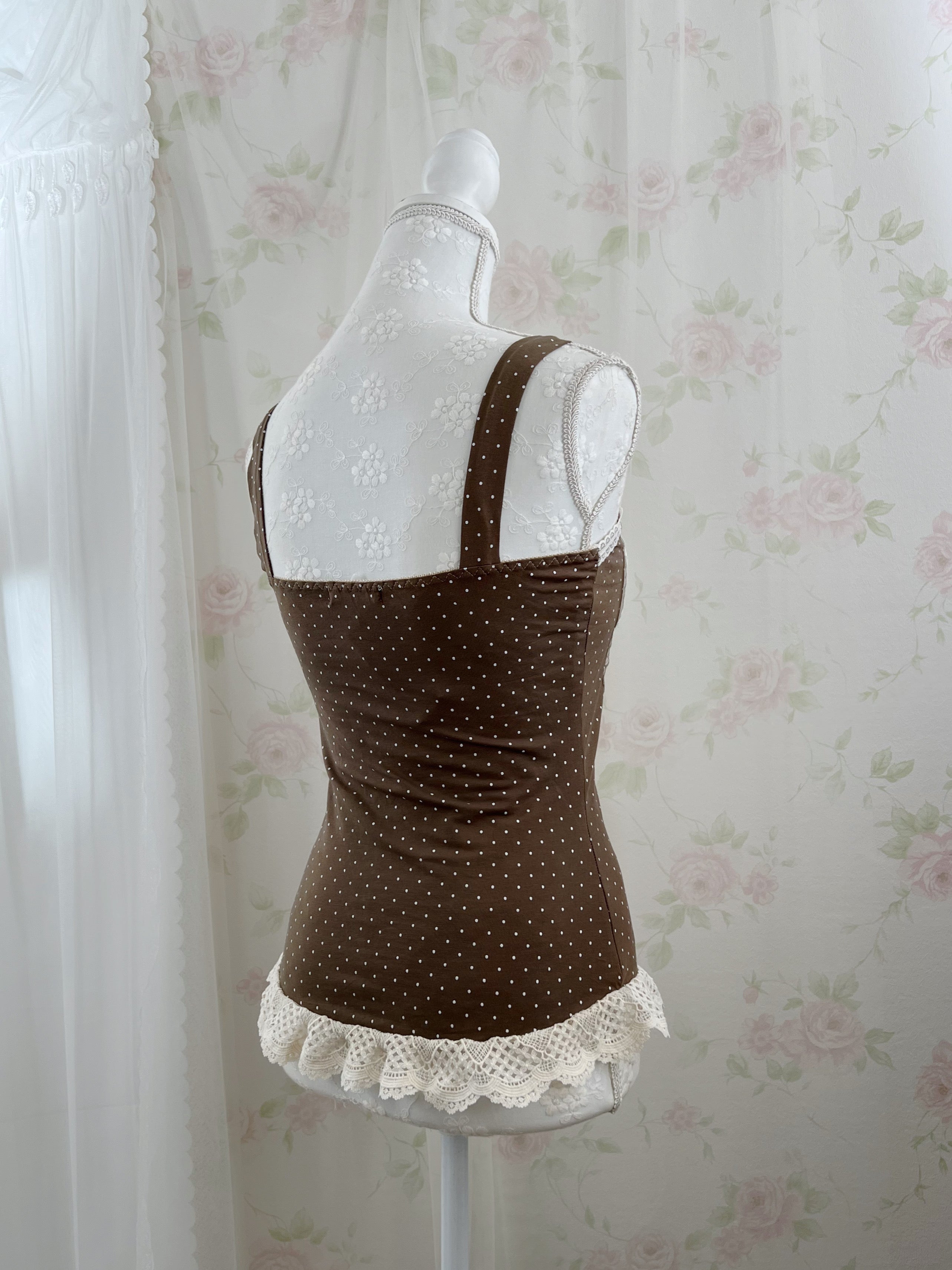 (Pre-order) passion room Laced Up Polka Dot Camisole