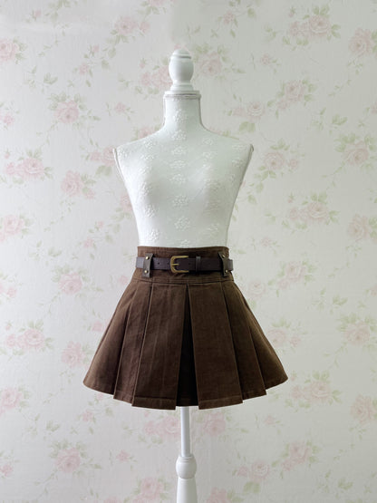 SPINNS ATTITUDE MAKES STYLE Pleated Belt Skirt (Brown)