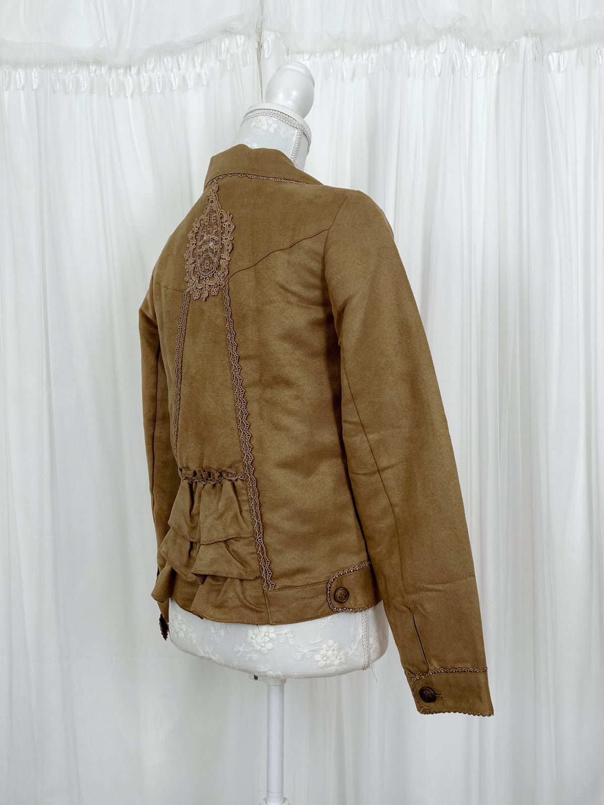 axes femme Suede Back Frilled Jacket