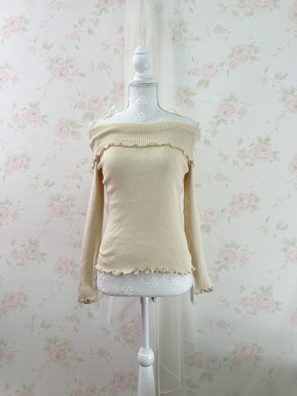 GRL Off Shoulder String Knit Top (Milk Tea Beige)