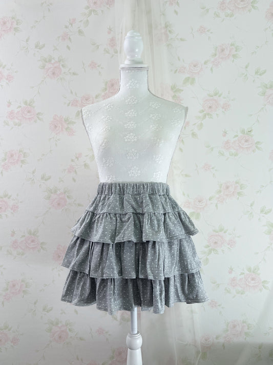Polka Dot Tiered Skirt (Gray)