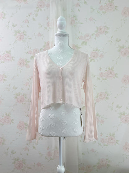 Heart Button Wide Sleeve Cardigan (Powder Pink)