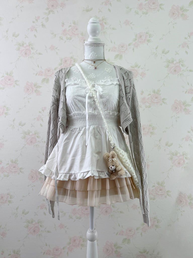 Cotton Floral Embroidery Camisole(White)