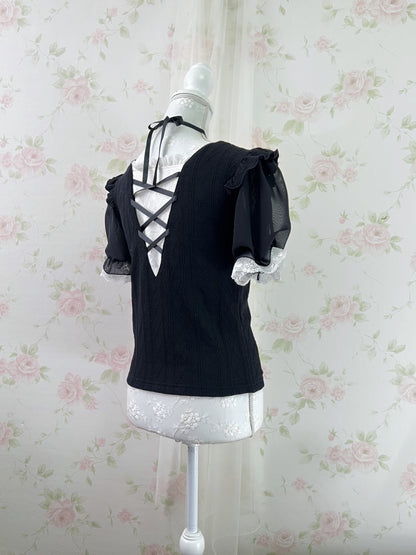NOEMIE Halter Neck Laced Up Back Top (Black)