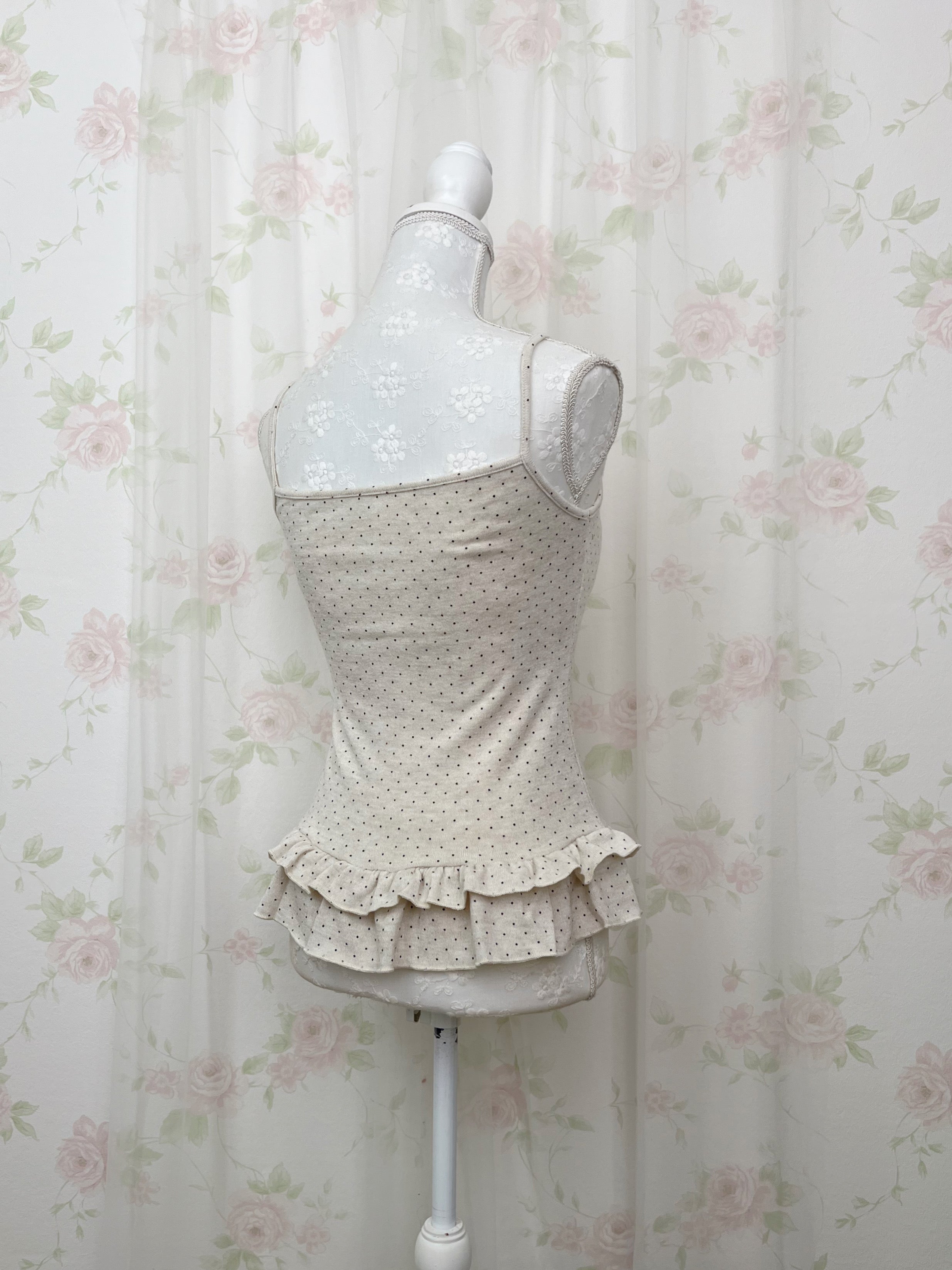 Polka Dot Cardigan Camisole Set (Beige)