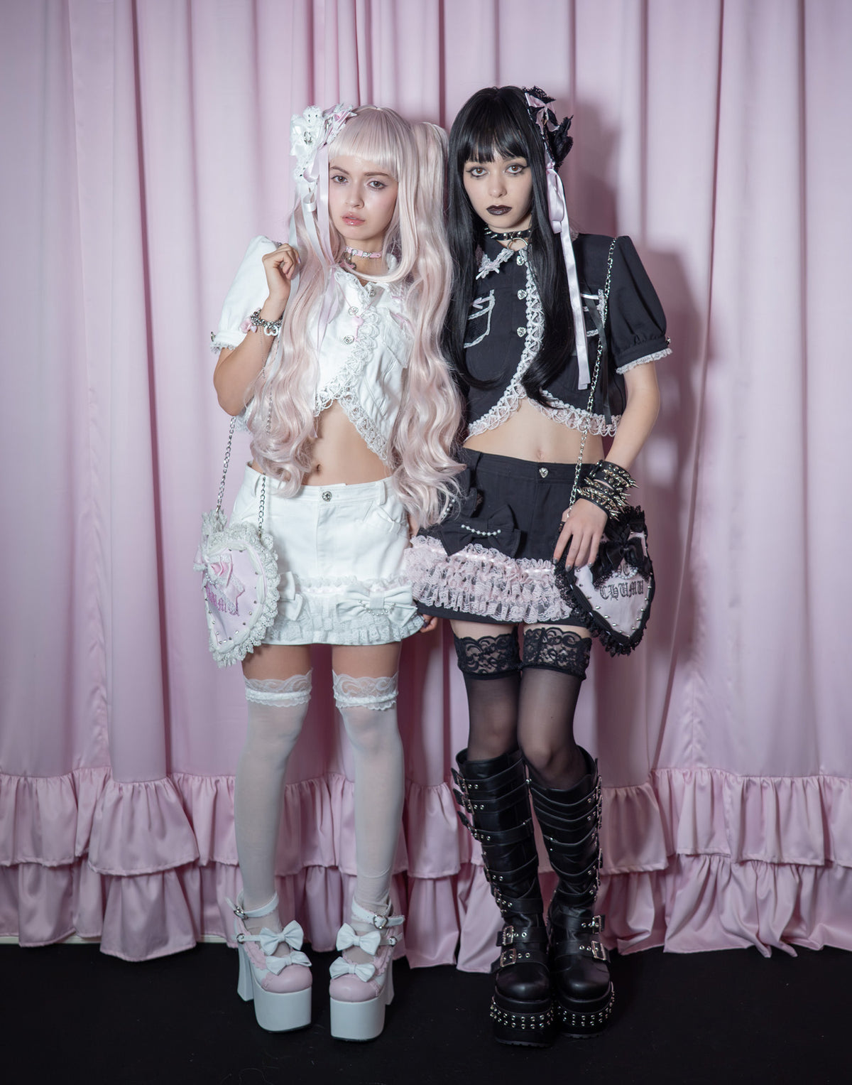 AVENCHUMU Lace frill ribbon denim skirt