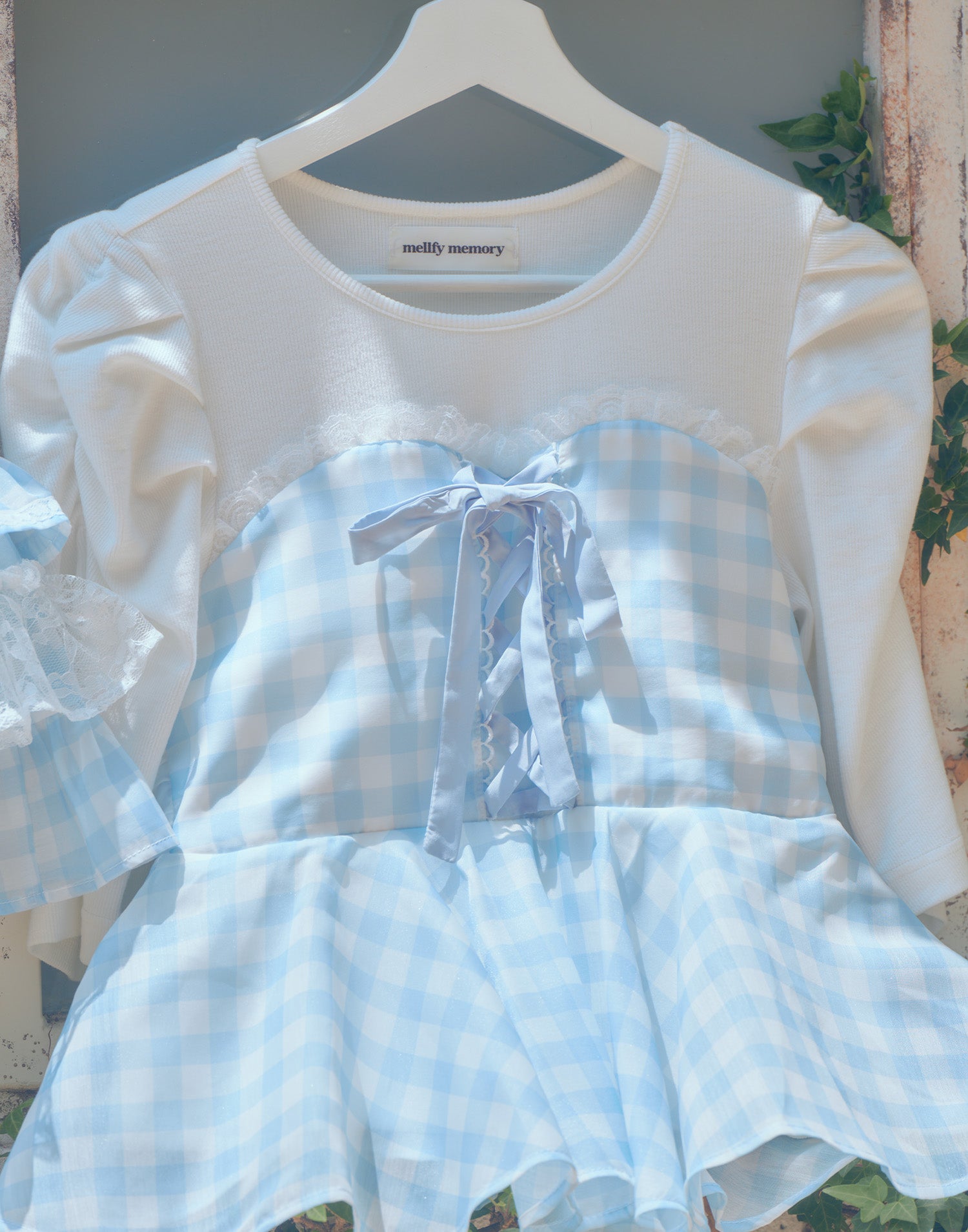 (Pre-order) mellfy memory Milky gingham puff tops