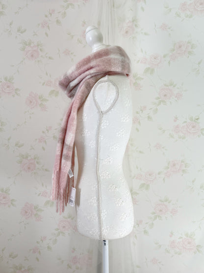 Shoujo Checked Shaggy Scarf (Pink X Milk Tea)