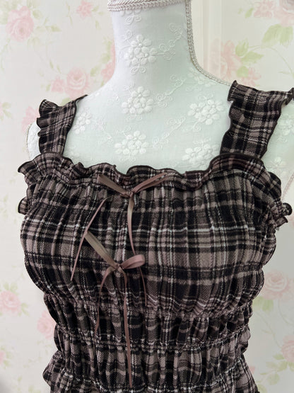 Olive des Olive Checked Double Bow Top (Strawberry Chocolate)