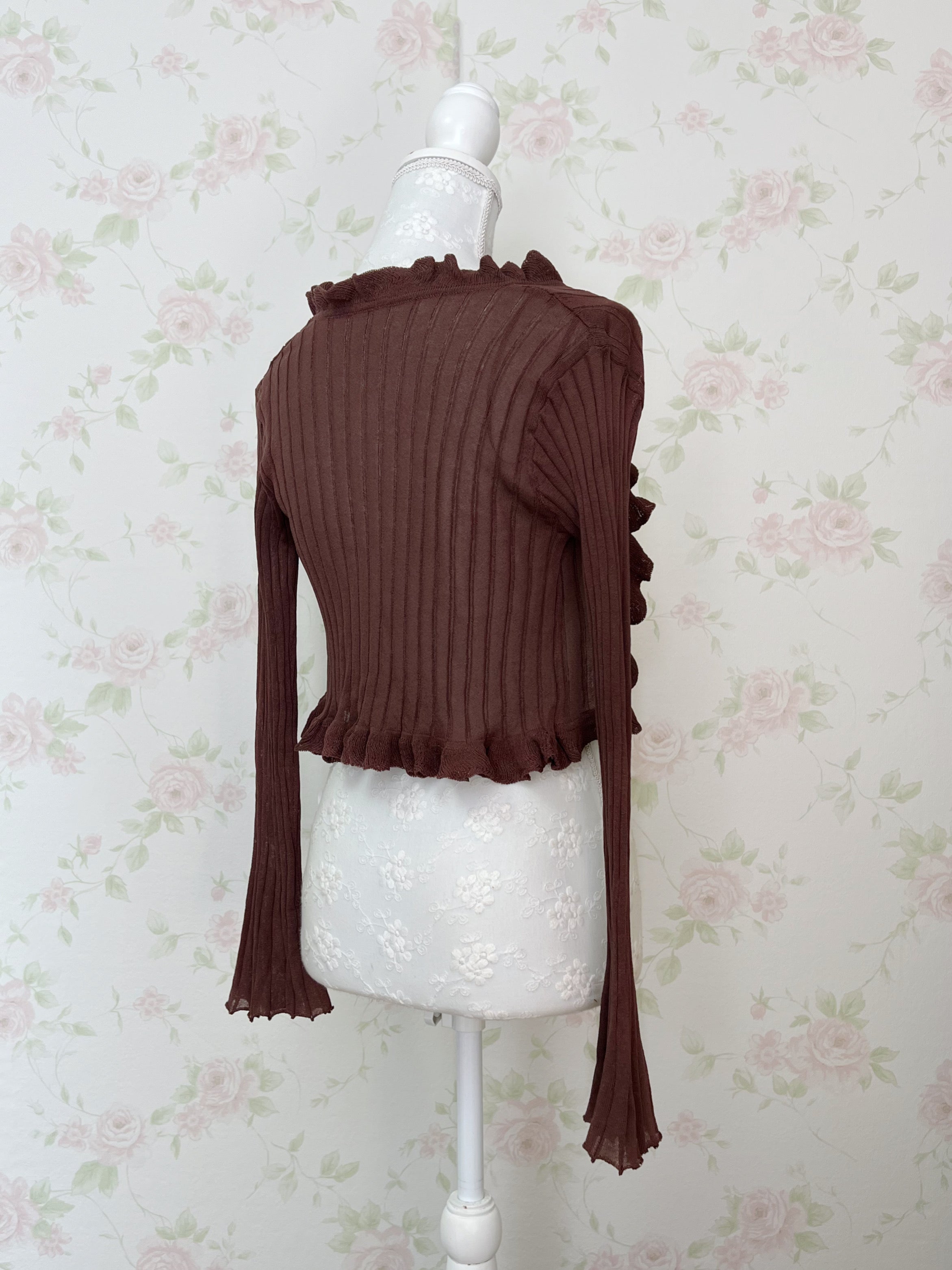 Bell Sleeved Front String Cardigan (Chocolate)